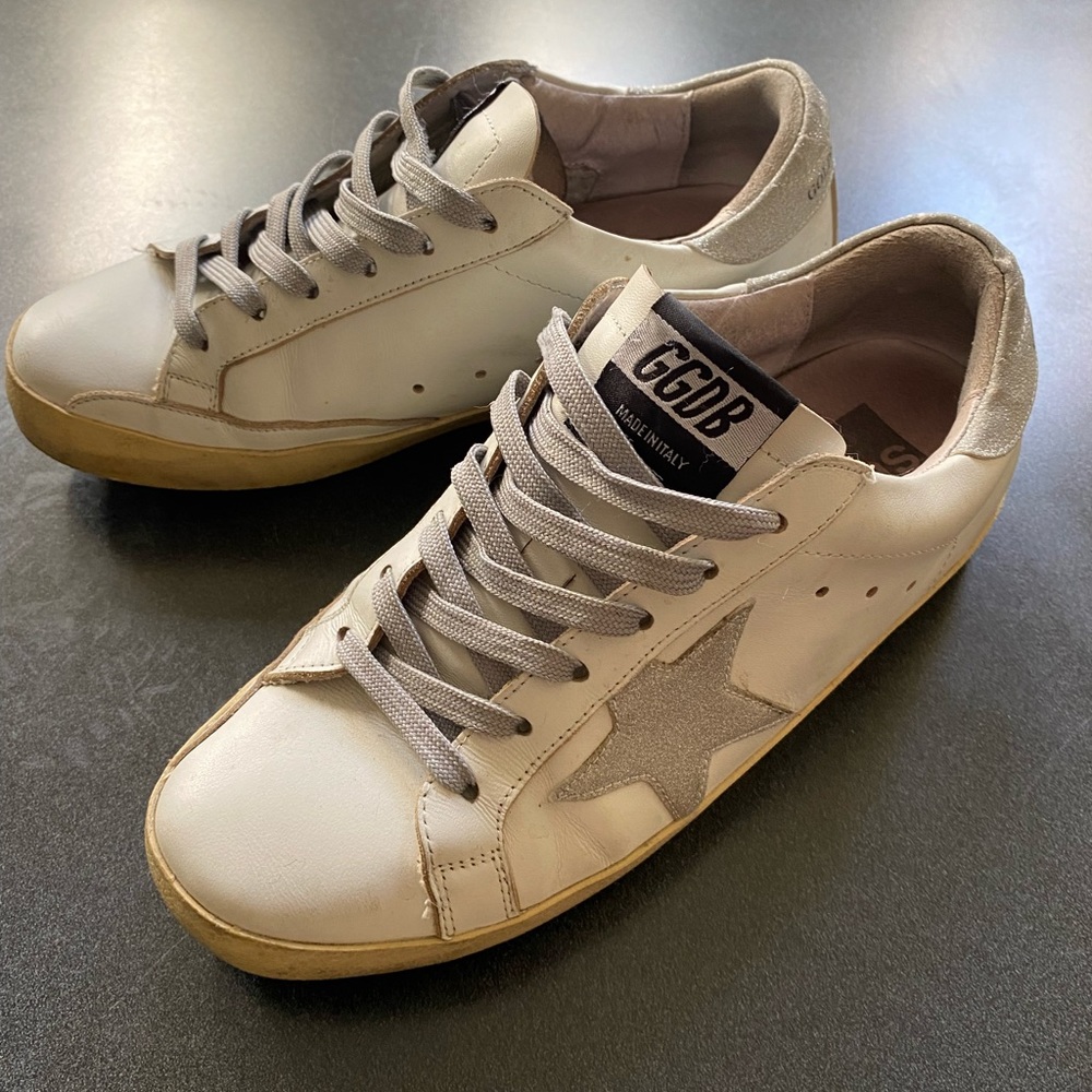 Golden Goose Shoes Glitter Silver and White